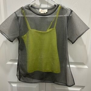 Anthropologie Sheer Black and Green Layered Top XXS